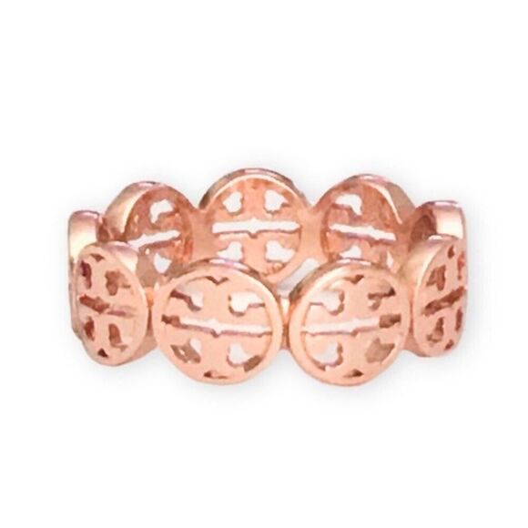 New Tory Burch Rose Gold Logo Round Miller Ring- Sizes, 6, 7, 8 - Picture 1 of 5